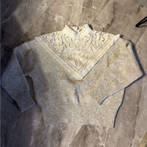 Zara White Lace Yoke Ruffle Collar Top